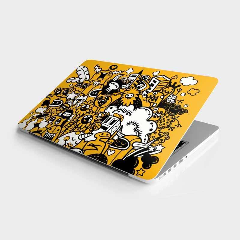 Yellow Funky Monsters Laptop Skin - STICK IT UP